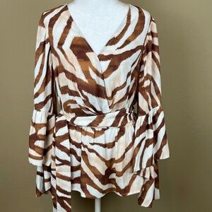 DC2 Animal Print Flare Sleeve Front Tie Blouse; Size M; EUC
